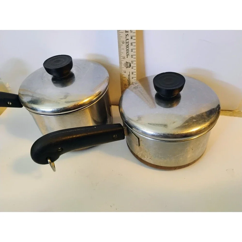 Vintage Revere Ware Pre-1968 Riverside CA Double Ring Copper Bottom Saucepan Set